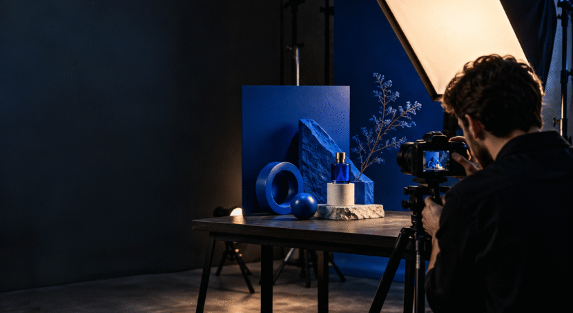 Content creator producing a premium digital campaign in a modern studio.