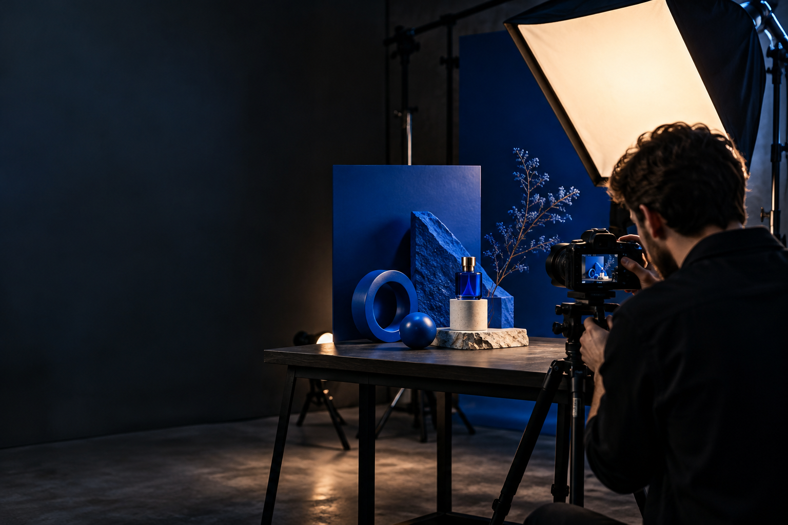 Content creator producing a premium digital campaign in a modern studio.